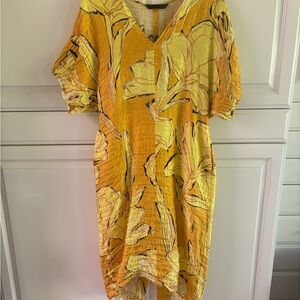 Zara Yellow Floral Silk Crinkle Dress